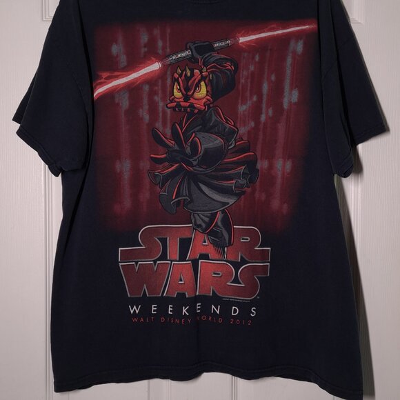 Disney Star Wars Weekends 2012 Donald Duck Darth Maul USED Shirt: DISTRESSED, XL - Picture 6 of 13